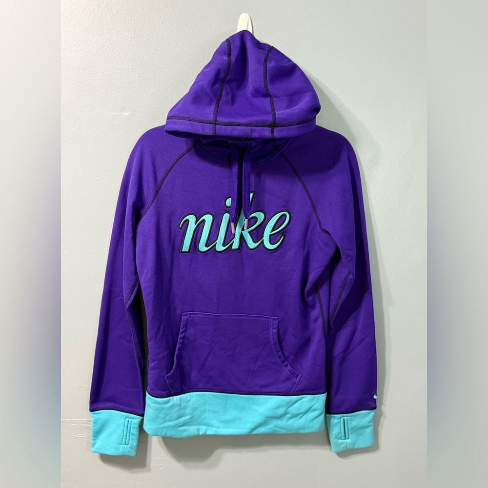 Nike Therma Fit Womens Purple Teal Hoodie Sweatshirt Women’s Pullover Size Small